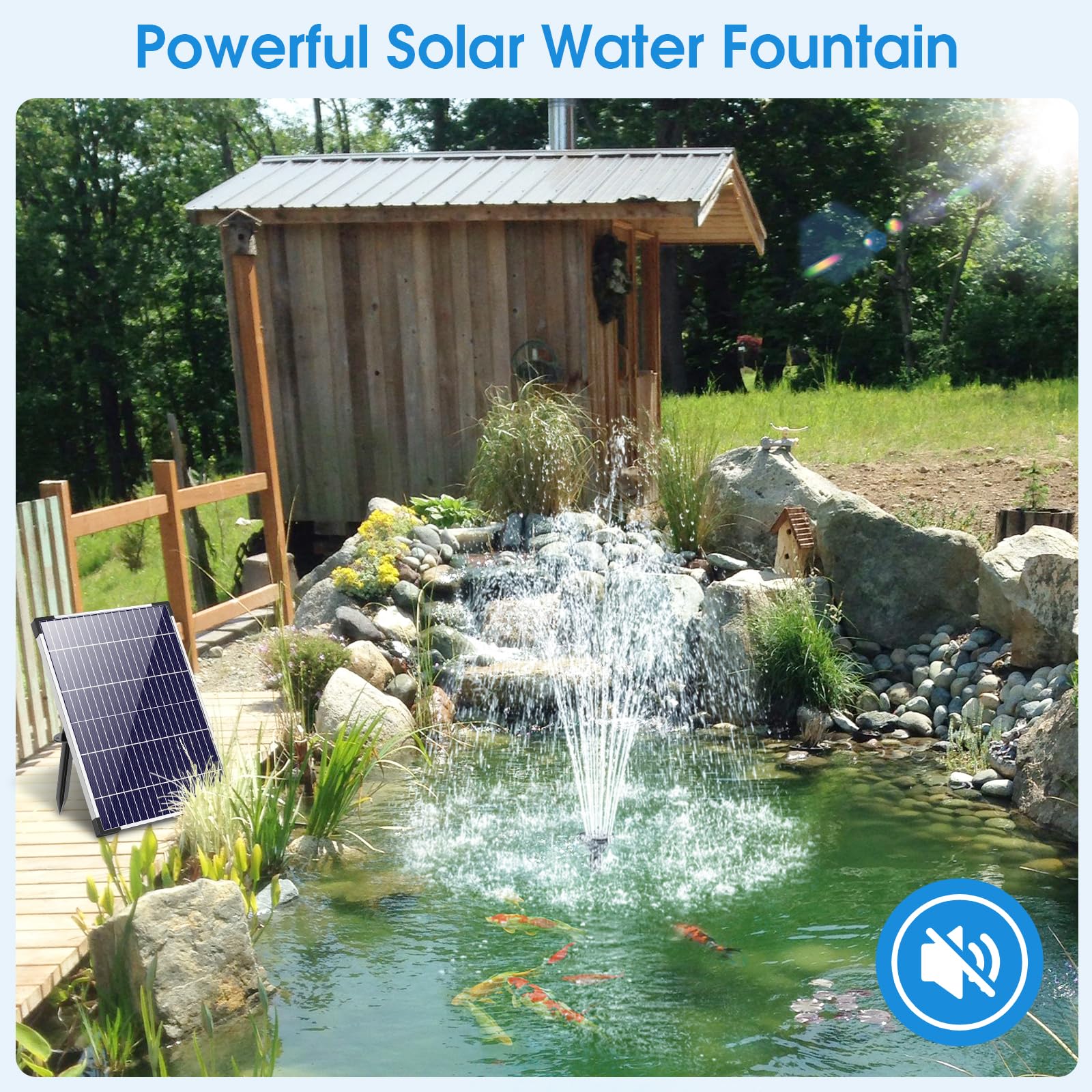 POPOSOAP solar fountain pump with adjustable nozzle in garden