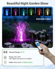 POPOSOAP Solar Fountain Pump with colorful LED lights at night
