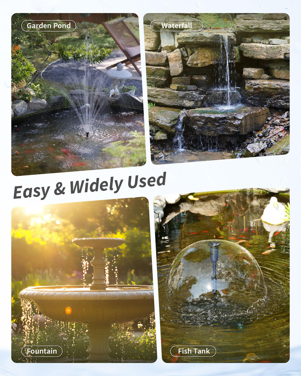 POPOSOAP solar pump system in a garden pond