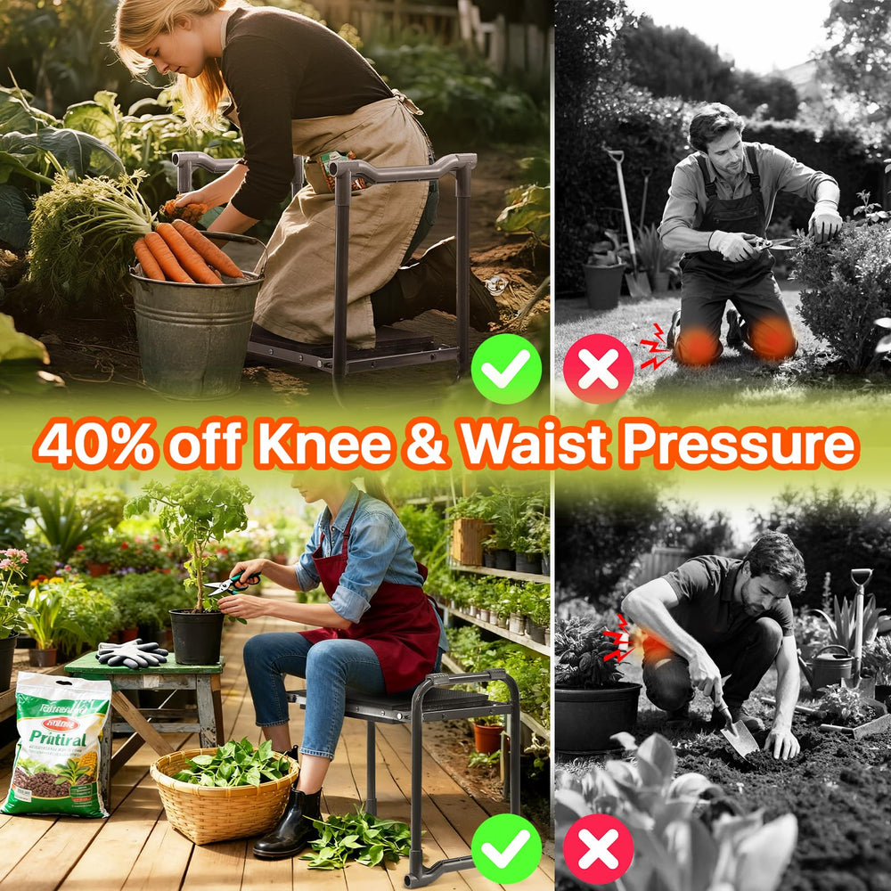 Poraise Garden Kneeler in use as a seat