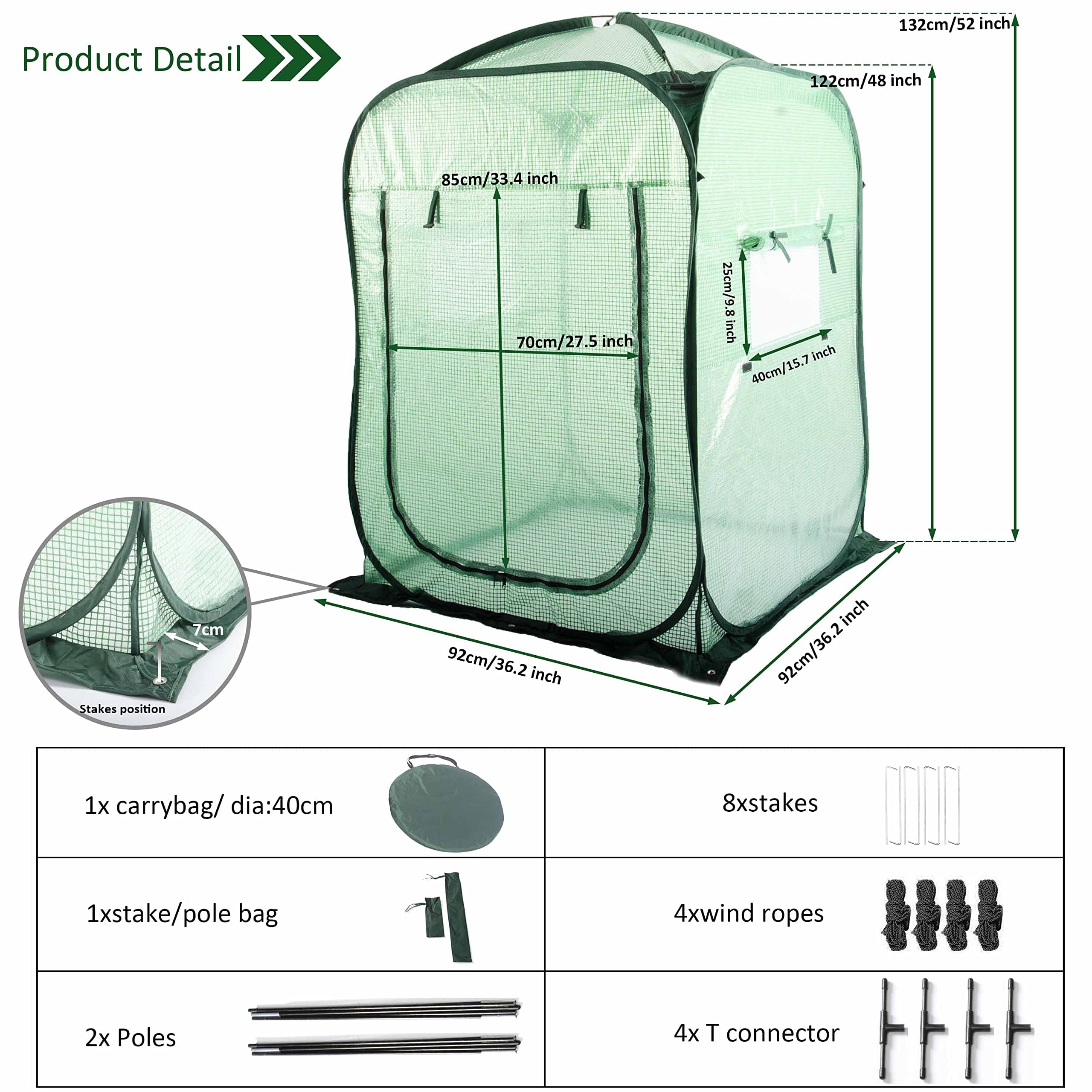 porayhut Pop Up Greenhouse Tent side view with screen windows