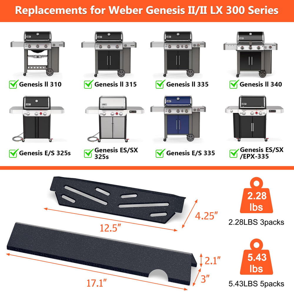 Porcelain steel heat deflector for Weber Genesis II grill, set of 3