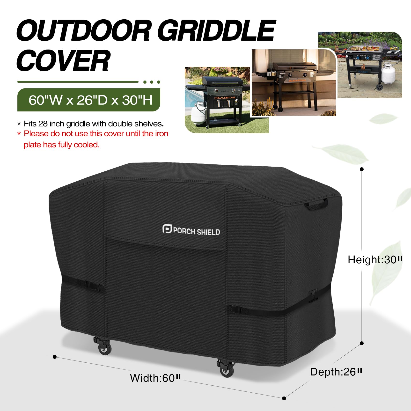 Porch Shield 28 inch griddle cover black side view
