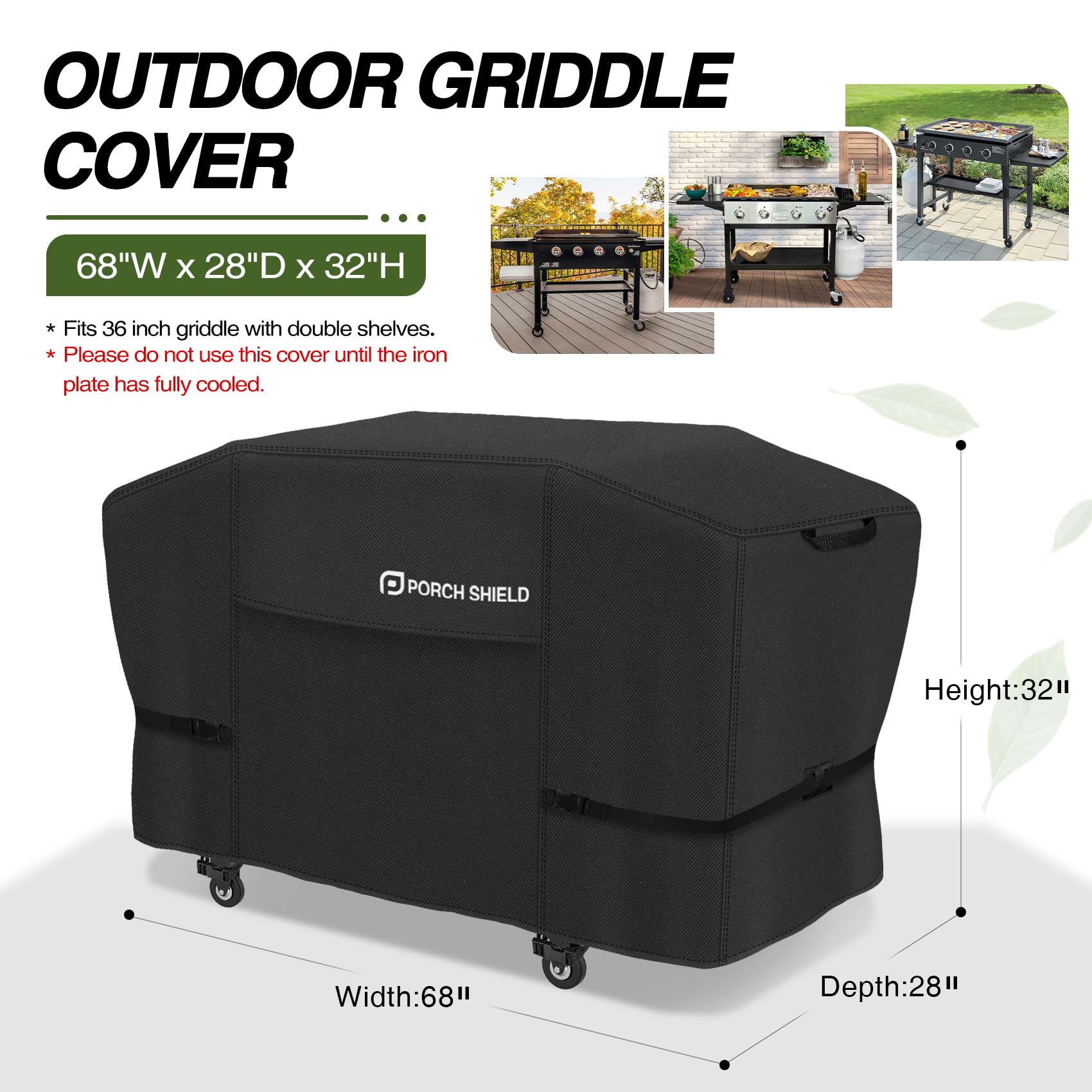 Porch Shield 36 inch griddle cover side view with handles
