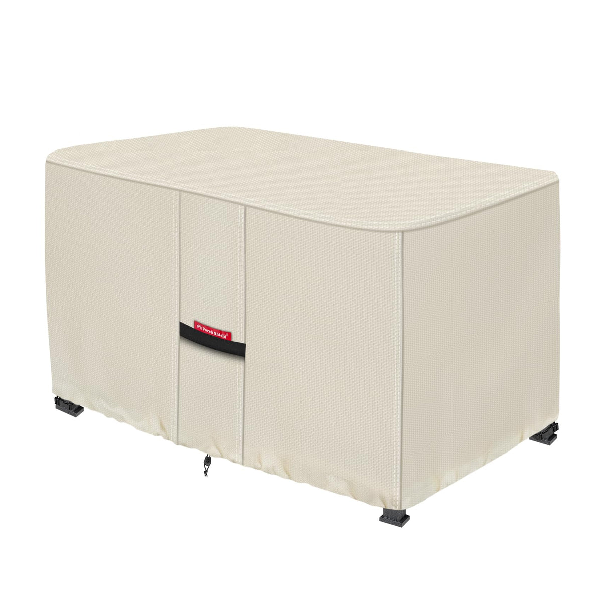 Porch Shield 600D Rectangular Fire Pit Table Cover front view in beige