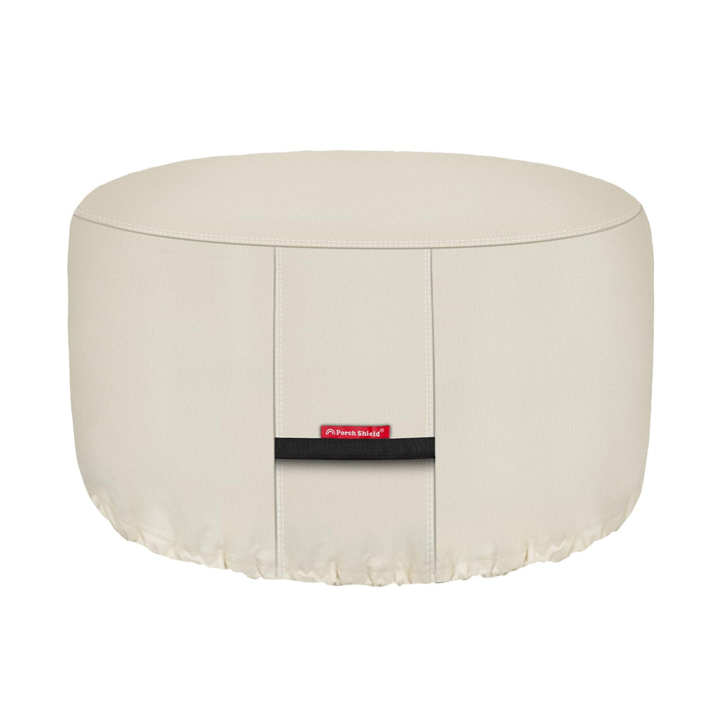 Porch Shield 600D Round Patio Fire Pit Table Cover beige front view