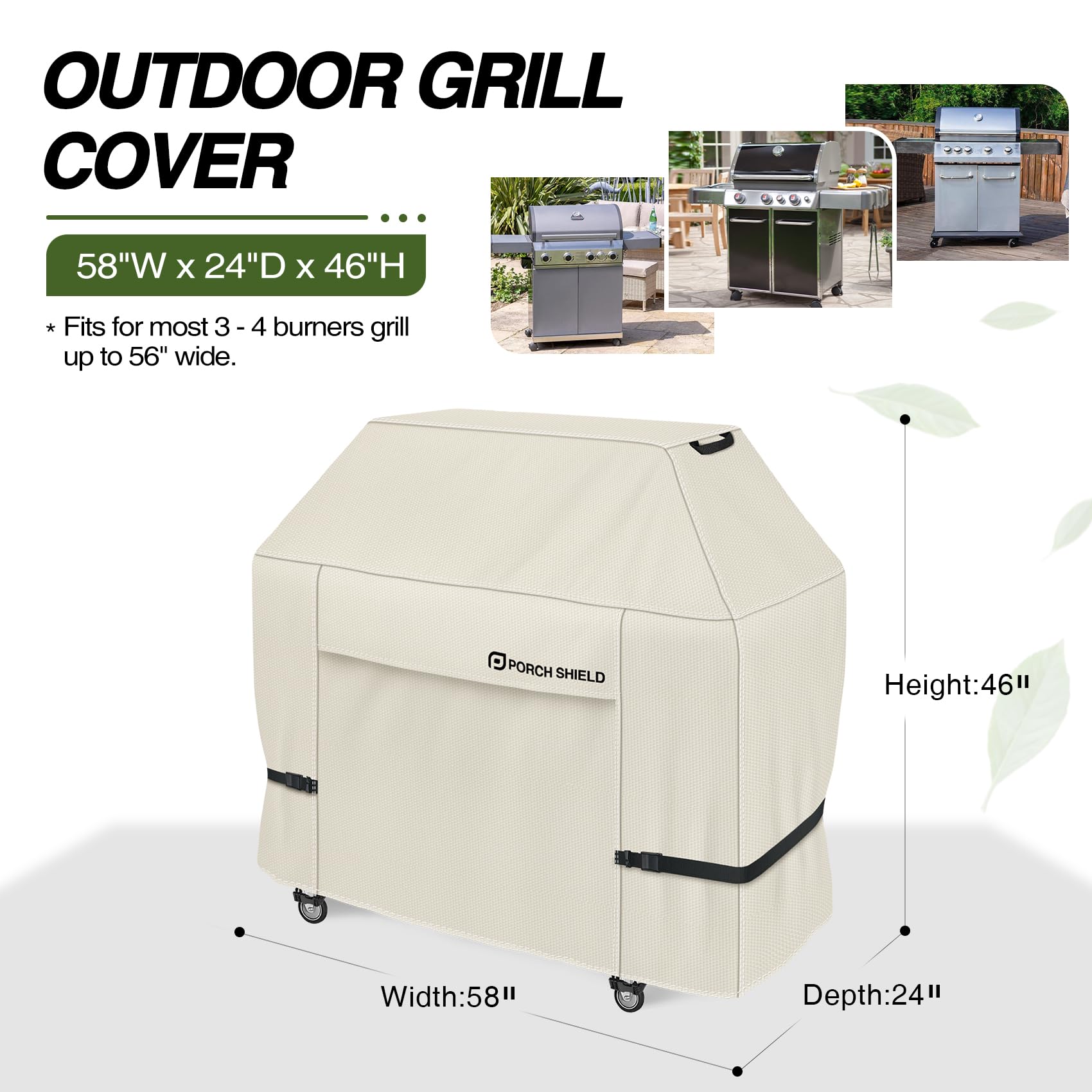 Porch Shield BBQ Grill Cover 56 inch light tan side view