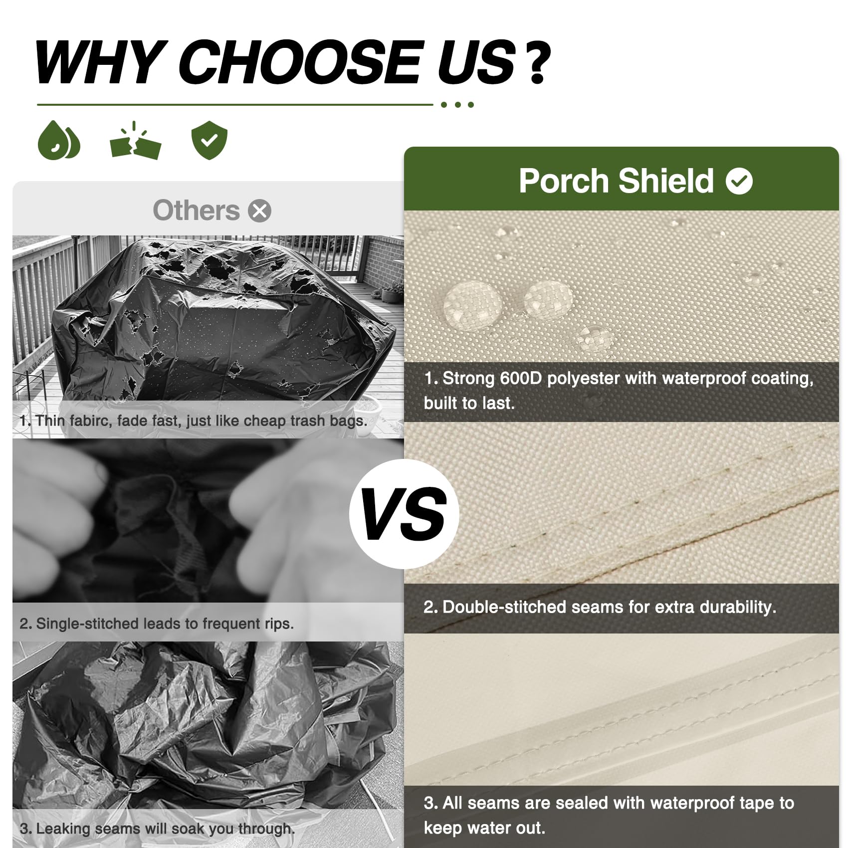 Porch Shield BBQ Grill Cover 56 inch with straps