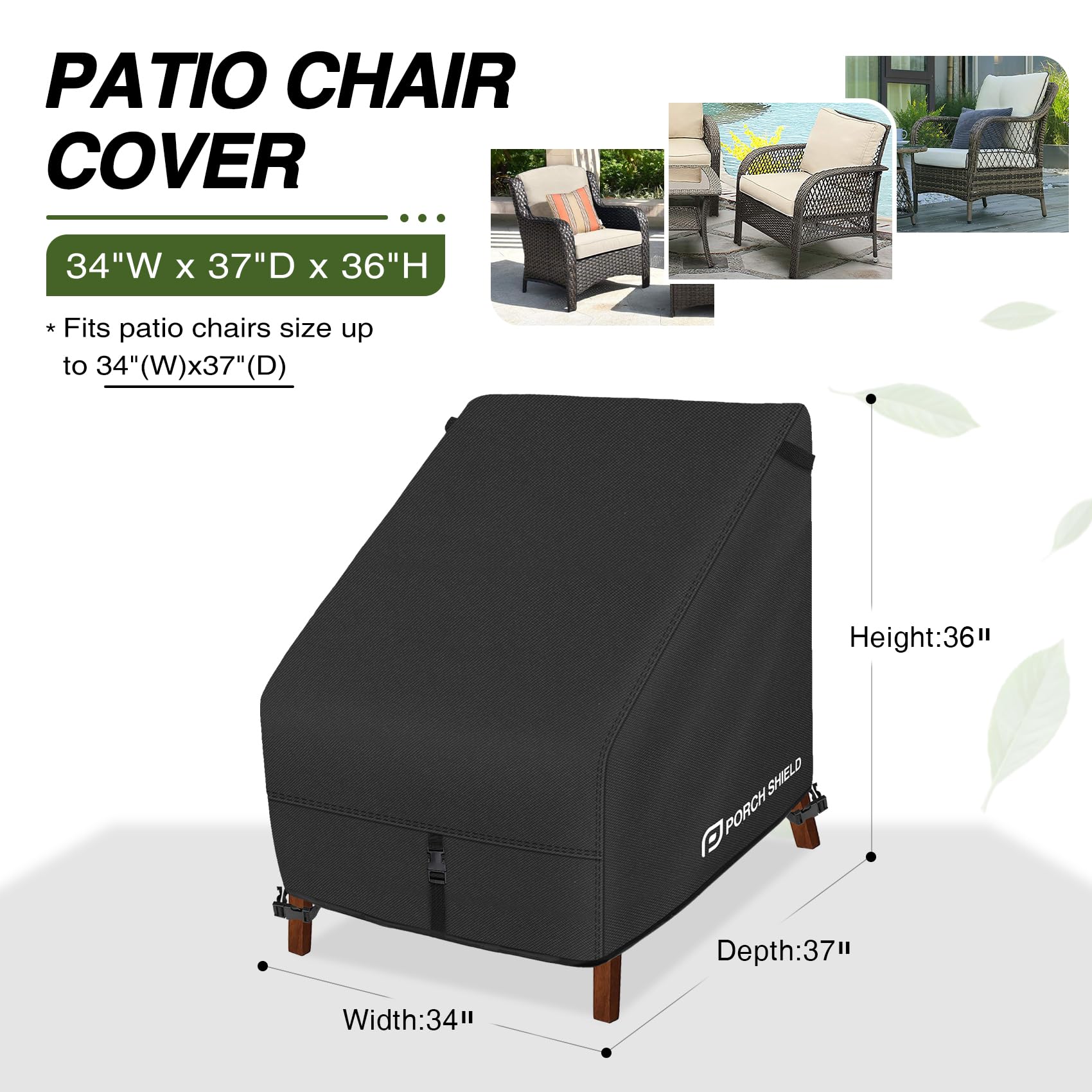 Porch Shield chair cover showing adjustable click-close straps