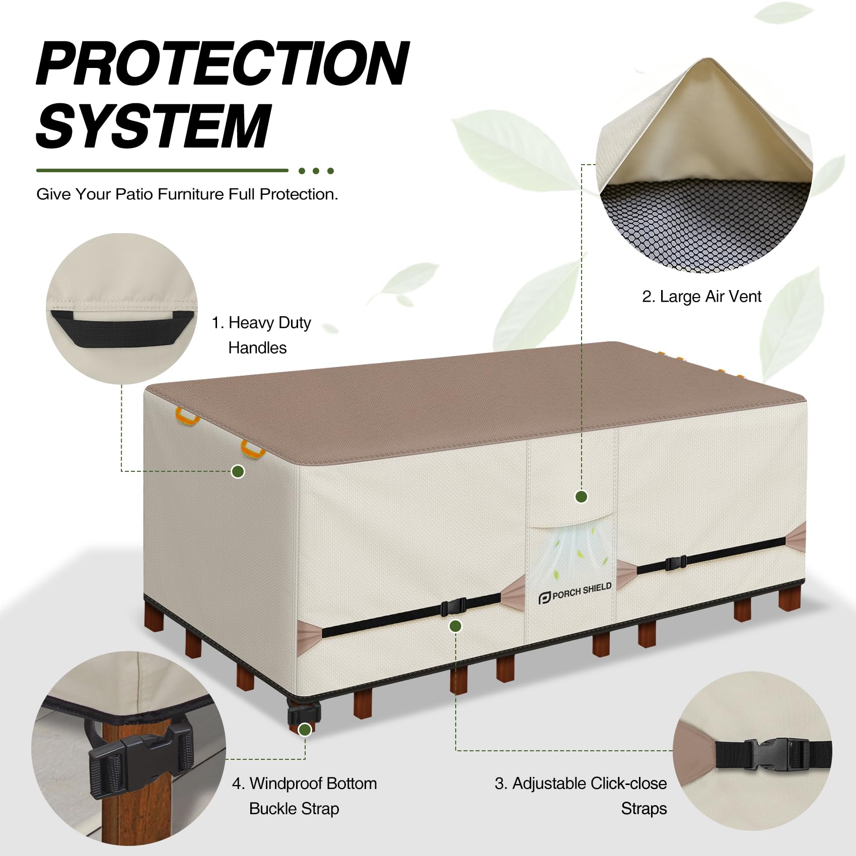 Porch Shield cover side view highlighting waterproof material