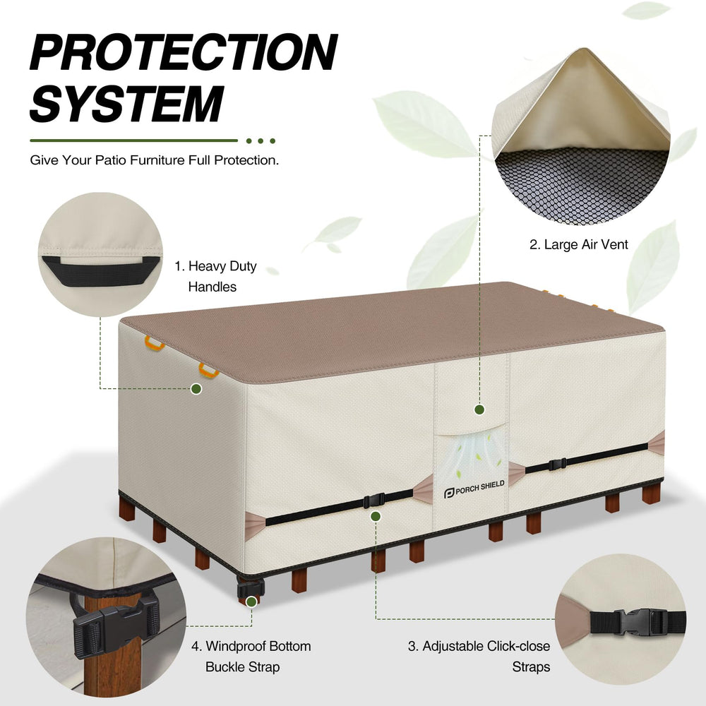 Porch Shield cover side view highlighting waterproof material