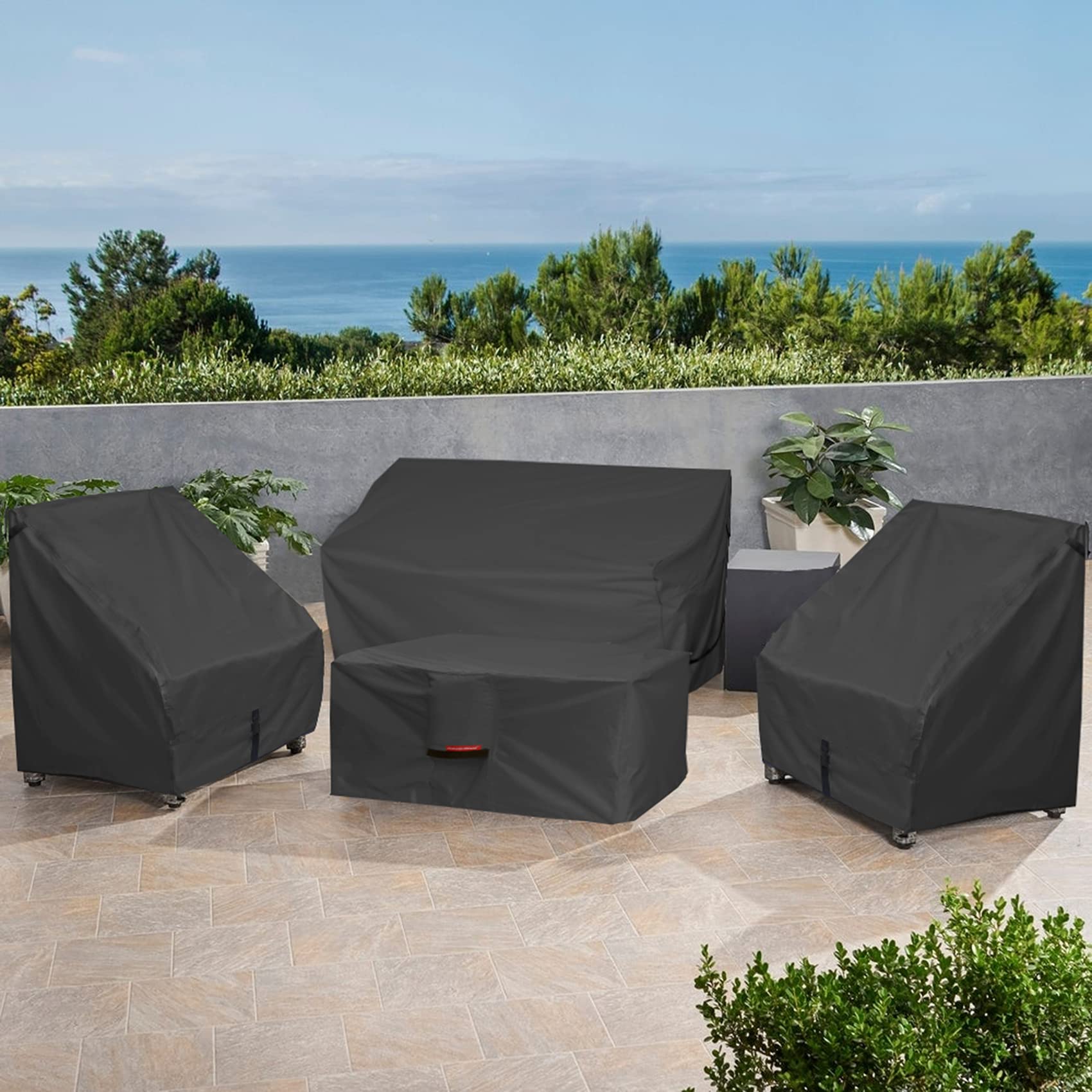 Porch Shield fire pit cover displayed on a patio
