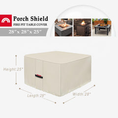 Porch Shield fire pit cover on outdoor table