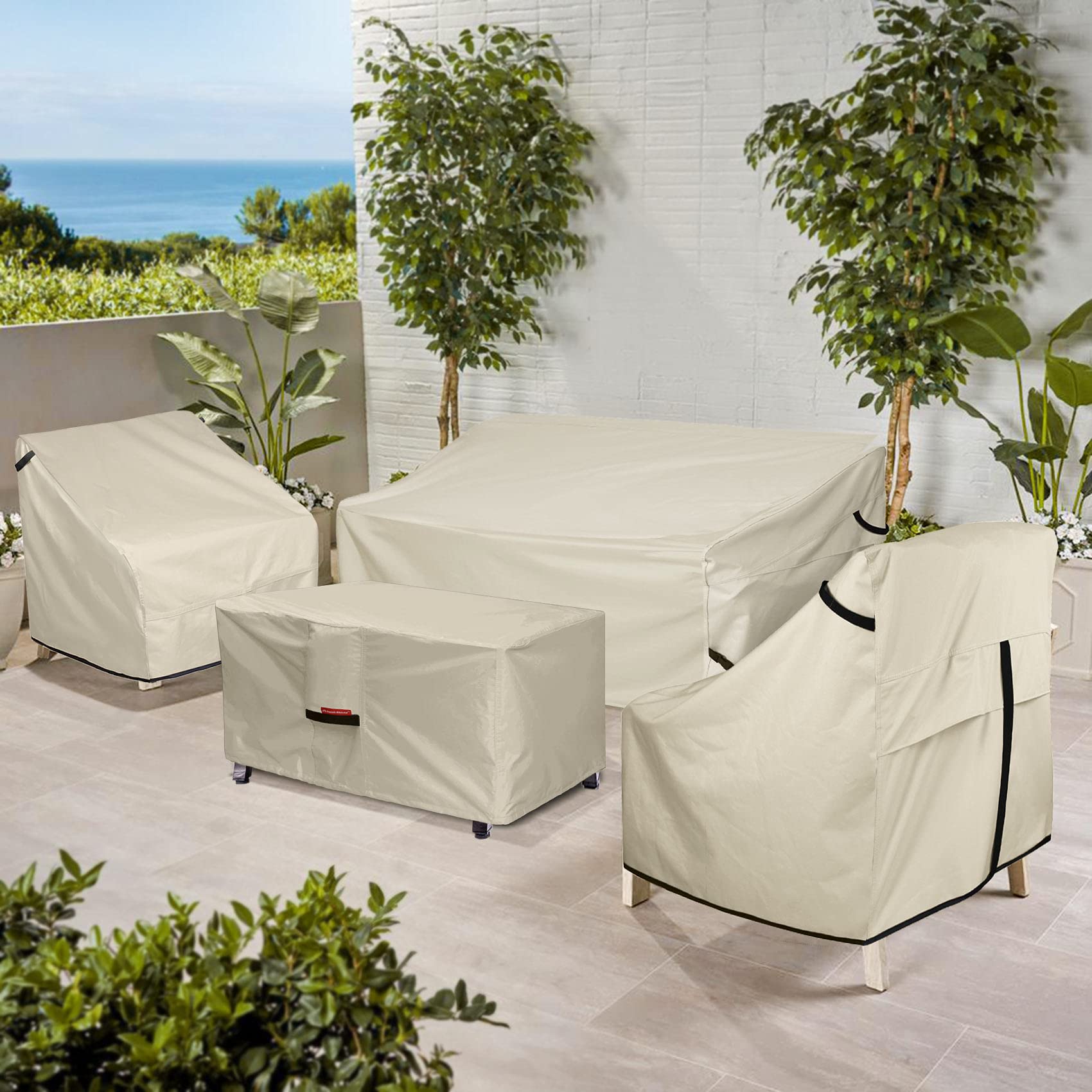 Porch Shield fire pit cover secured with buckle straps