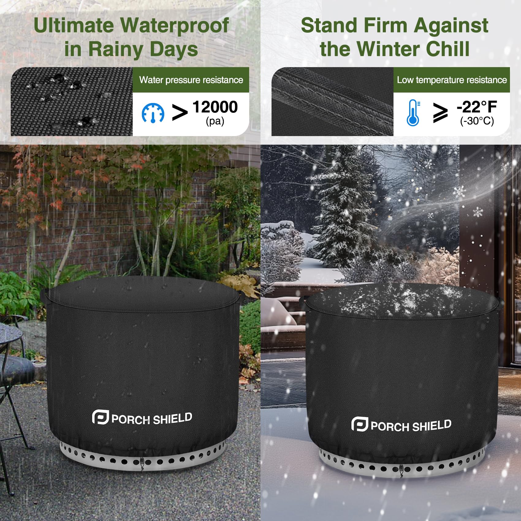 Porch Shield Fire Pit Cover showcasing waterproof material