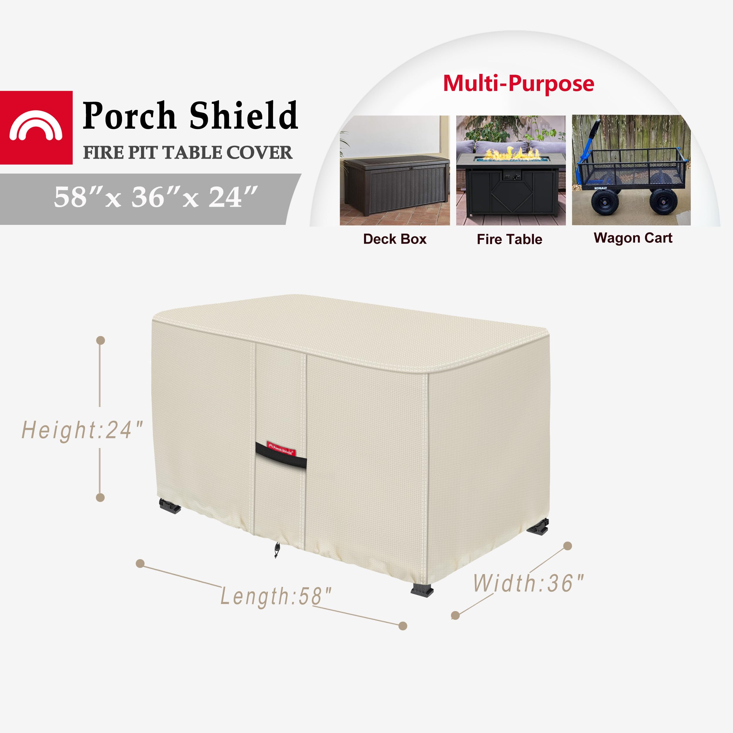 Porch Shield fire pit cover with handles and buckle straps