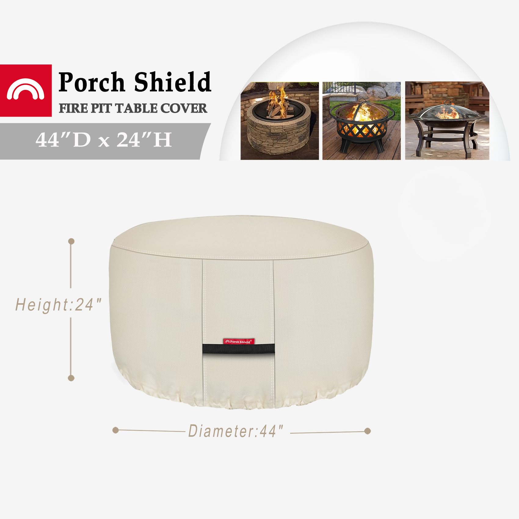 Porch Shield fire pit cover with heavy duty handles