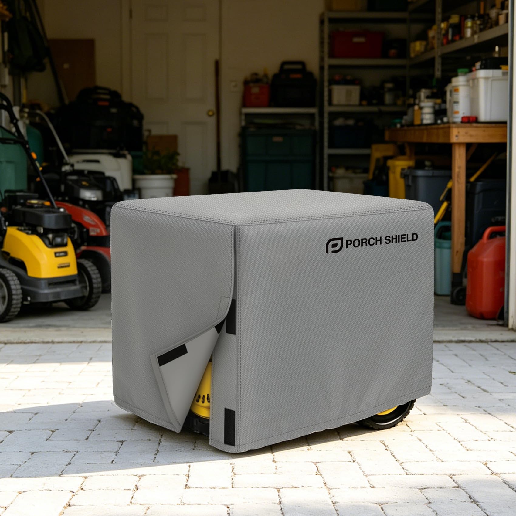 Porch Shield generator cover displayed on a generator