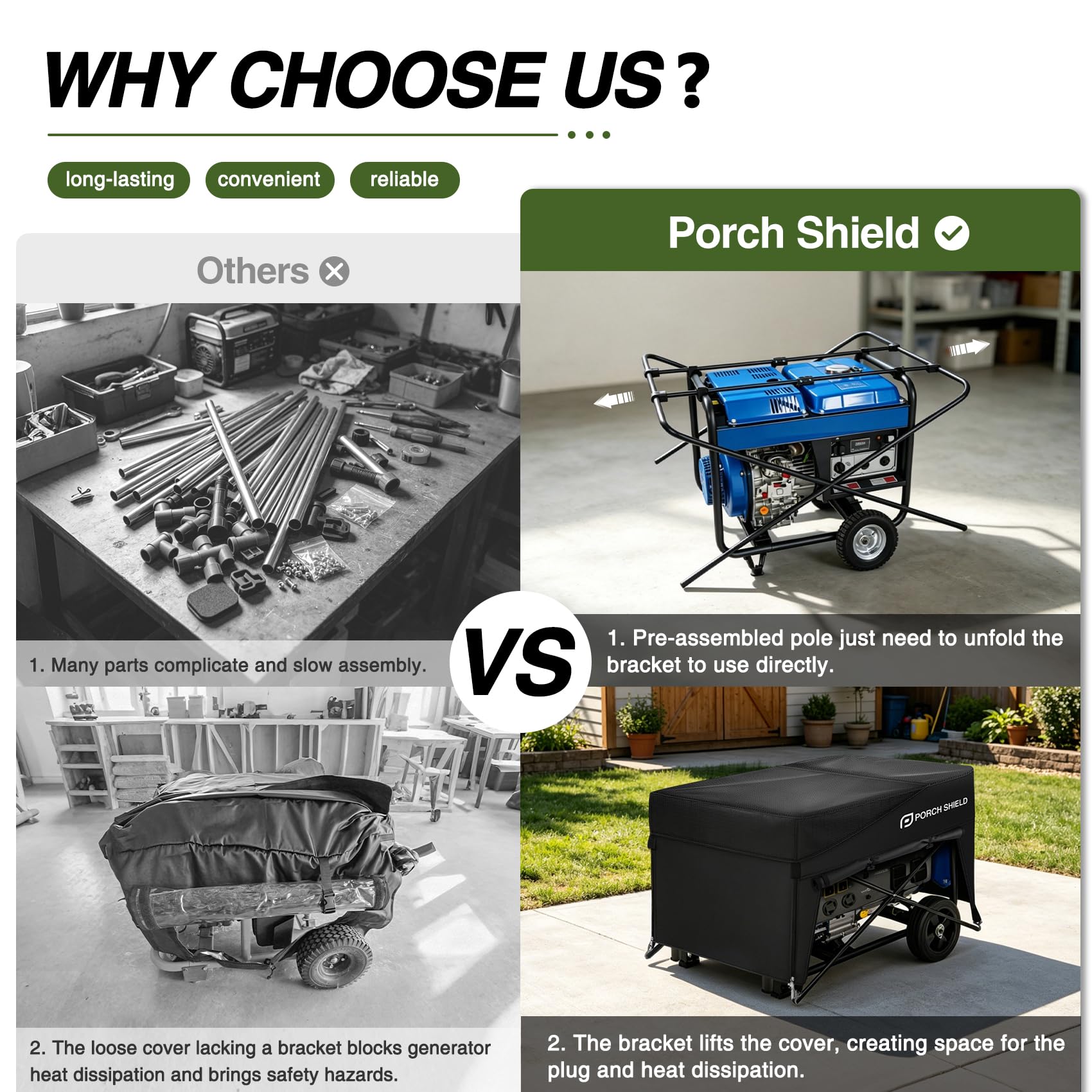 Porch Shield Generator Cover in use during a rainstorm