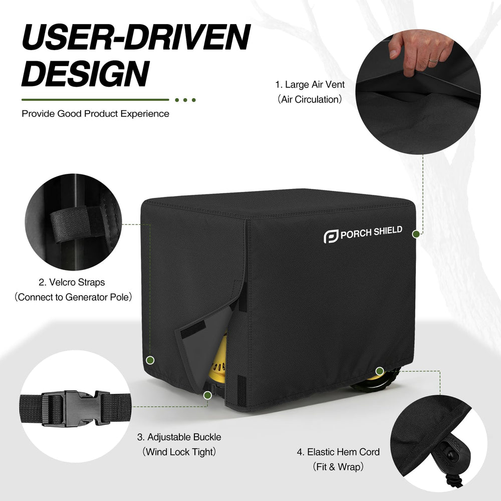 Porch Shield Generator Cover with elastic hem cord detail
