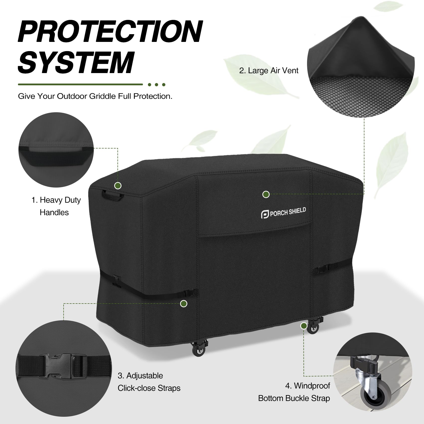 Porch Shield griddle cover showing adjustable straps