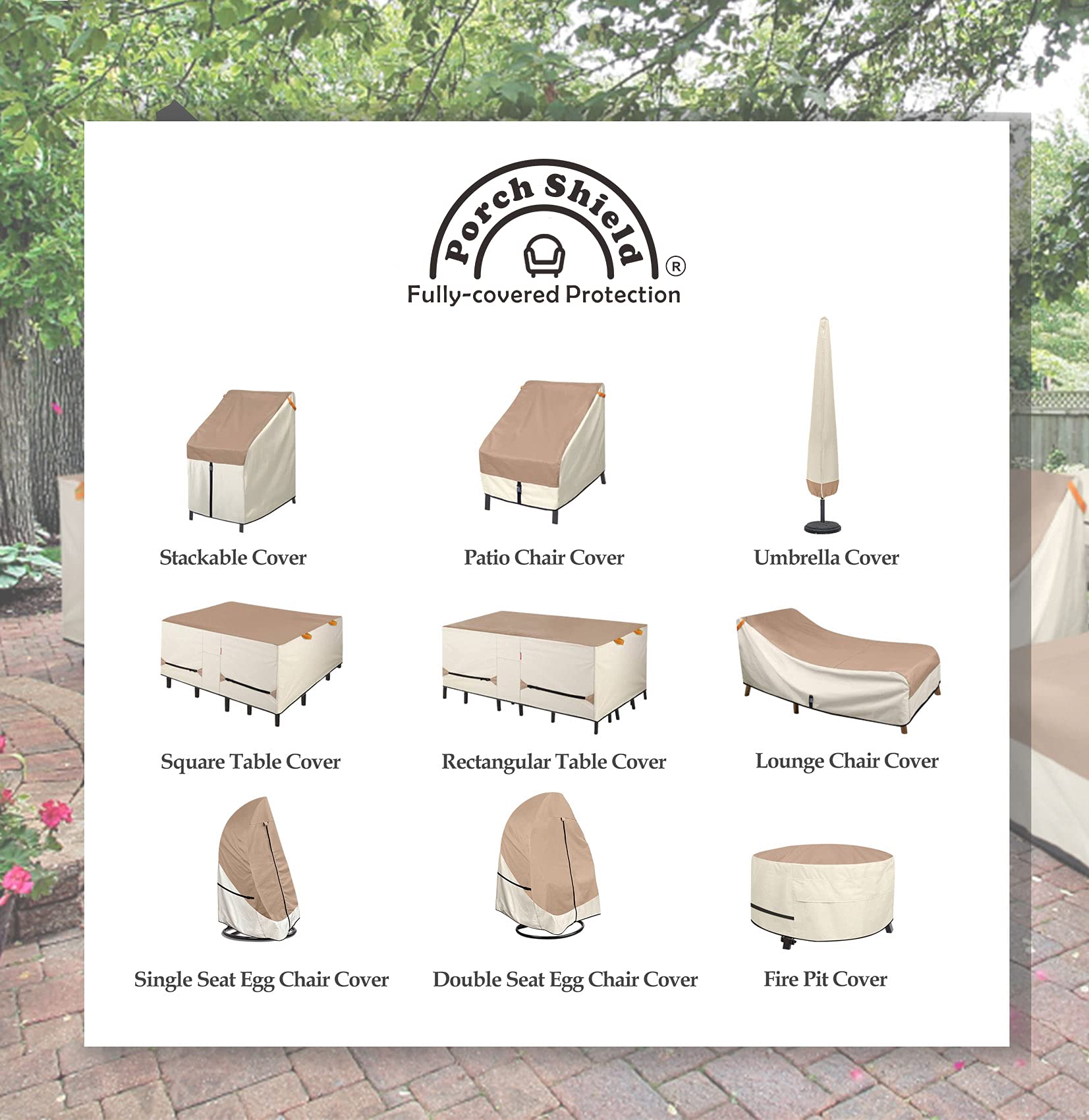Porch Shield patio table cover on a rectangular table with chairs