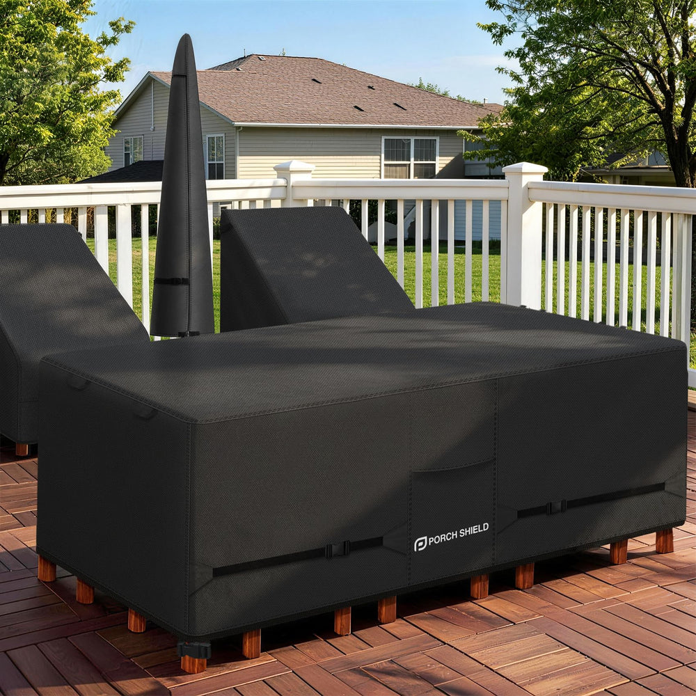Porch Shield Rectangular Patio Table Cover, Black, packaging