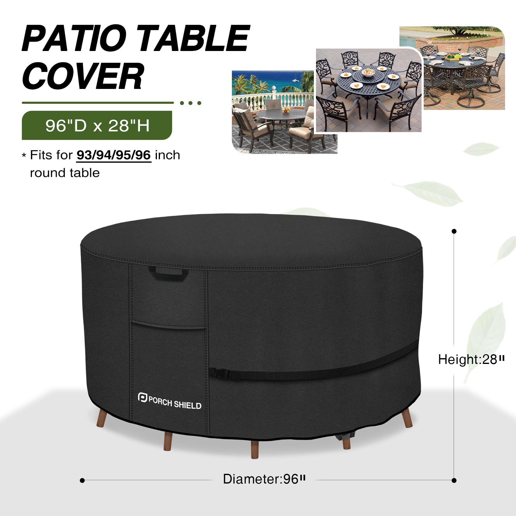 Porch Shield Round Patio Table Cover 96 inch black side view