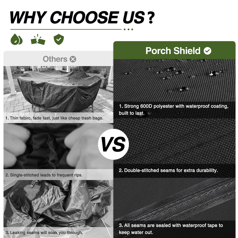 Porch Shield Round Patio Table Cover black with adjustable straps