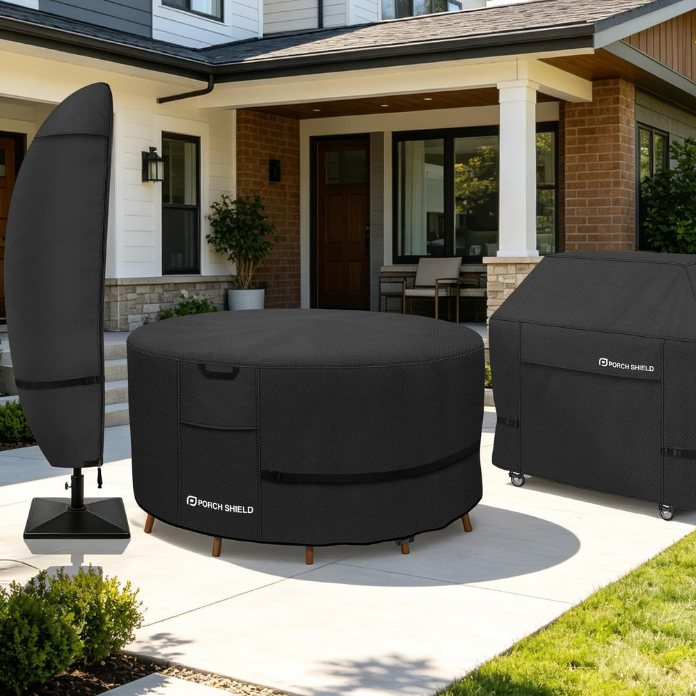 Porch Shield Round Patio Table Cover black with air vents