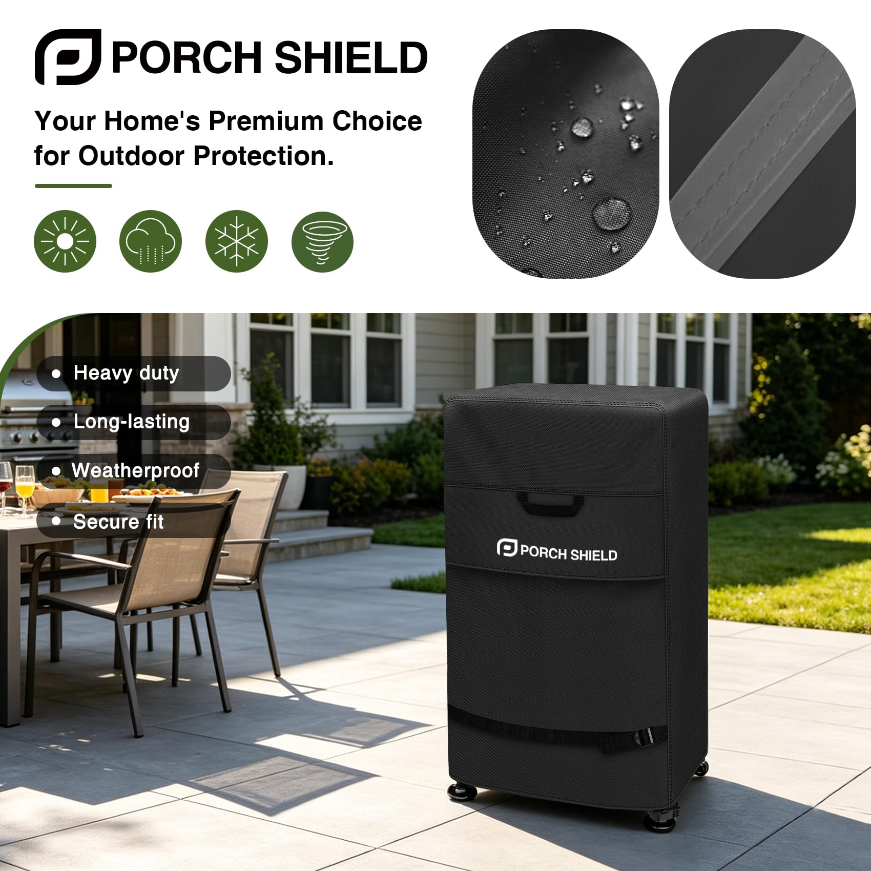 Porch Shield smoker cover laid flat to show dimensions