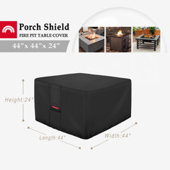 Porch Shield Square Fire Pit Table Cover 44x44 black side view