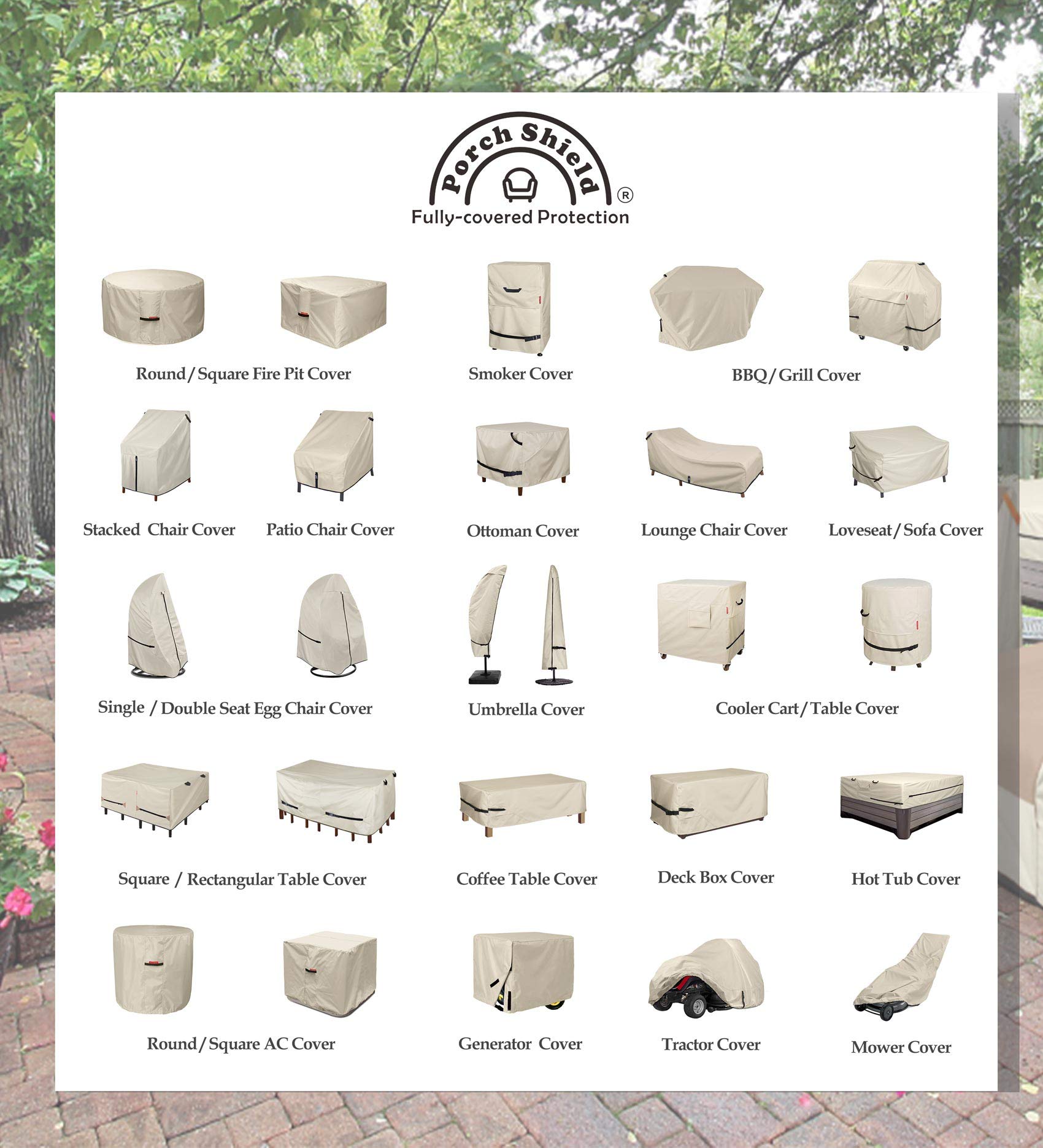 Porch Shield Square Patio Fire Pit Table Cover packaging view