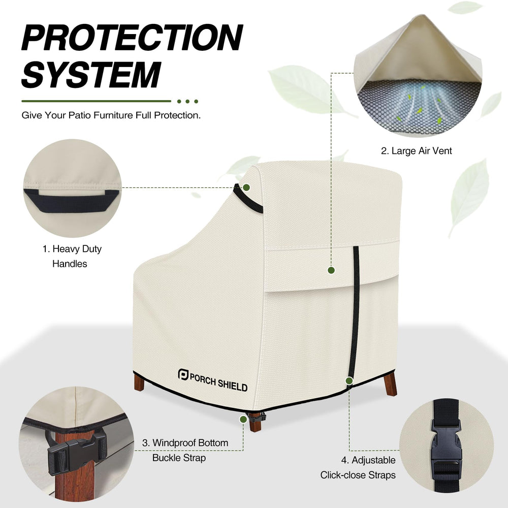 Porch Shield Waterproof Patio Chair Cover beige with adjustable straps