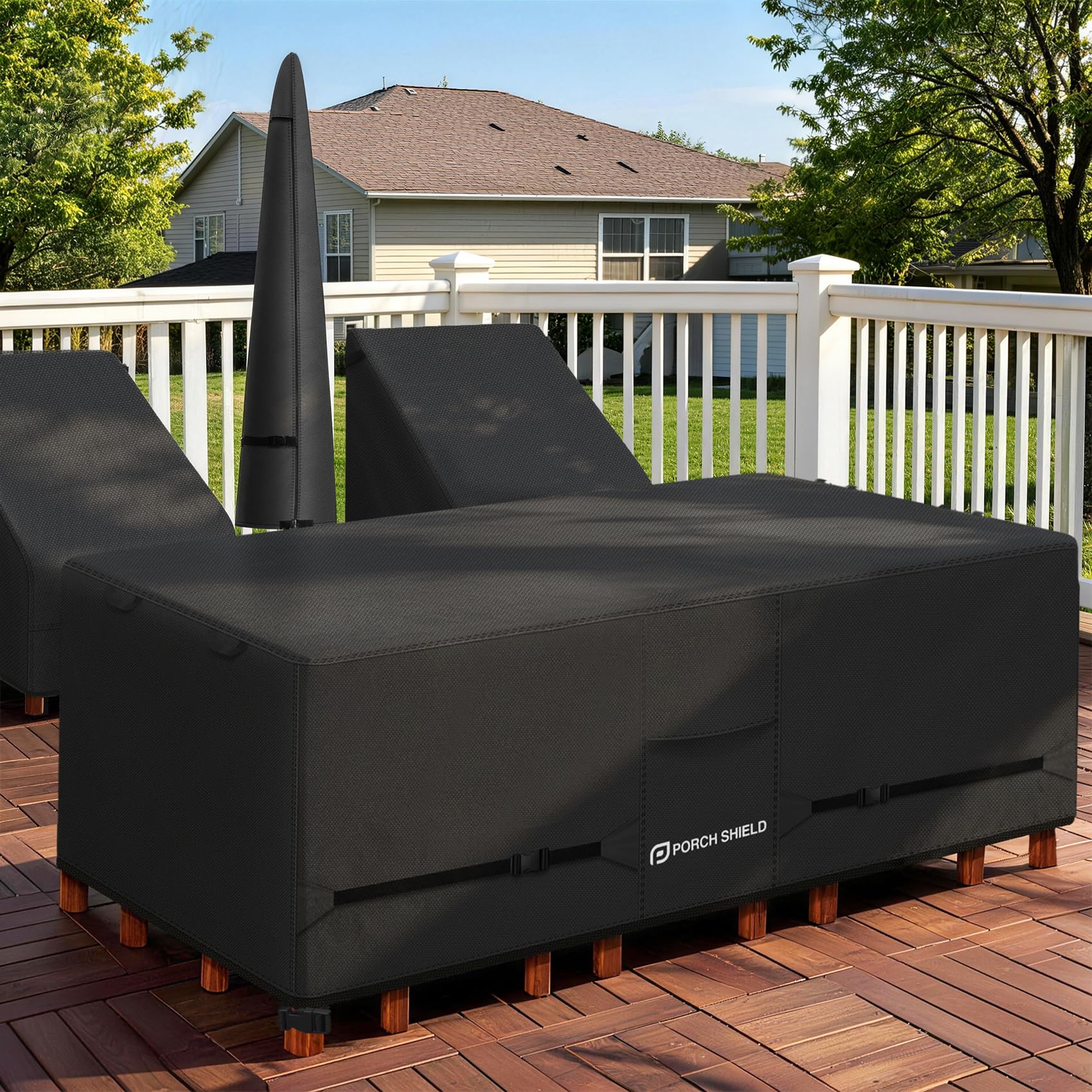 Porch Shield Waterproof Rectangular Patio Table Cover 84x56 inch, Black packaging