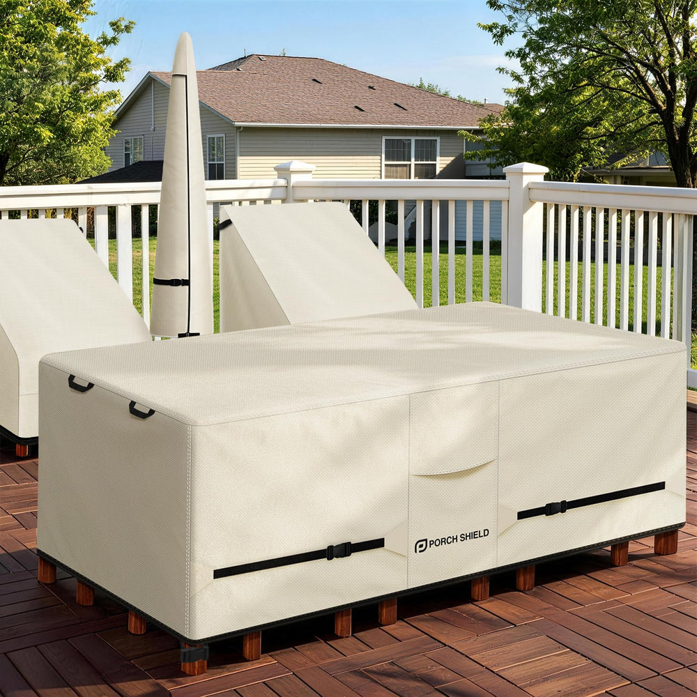 Porch Shield Waterproof Rectangular Patio Table Cover beige with air vents