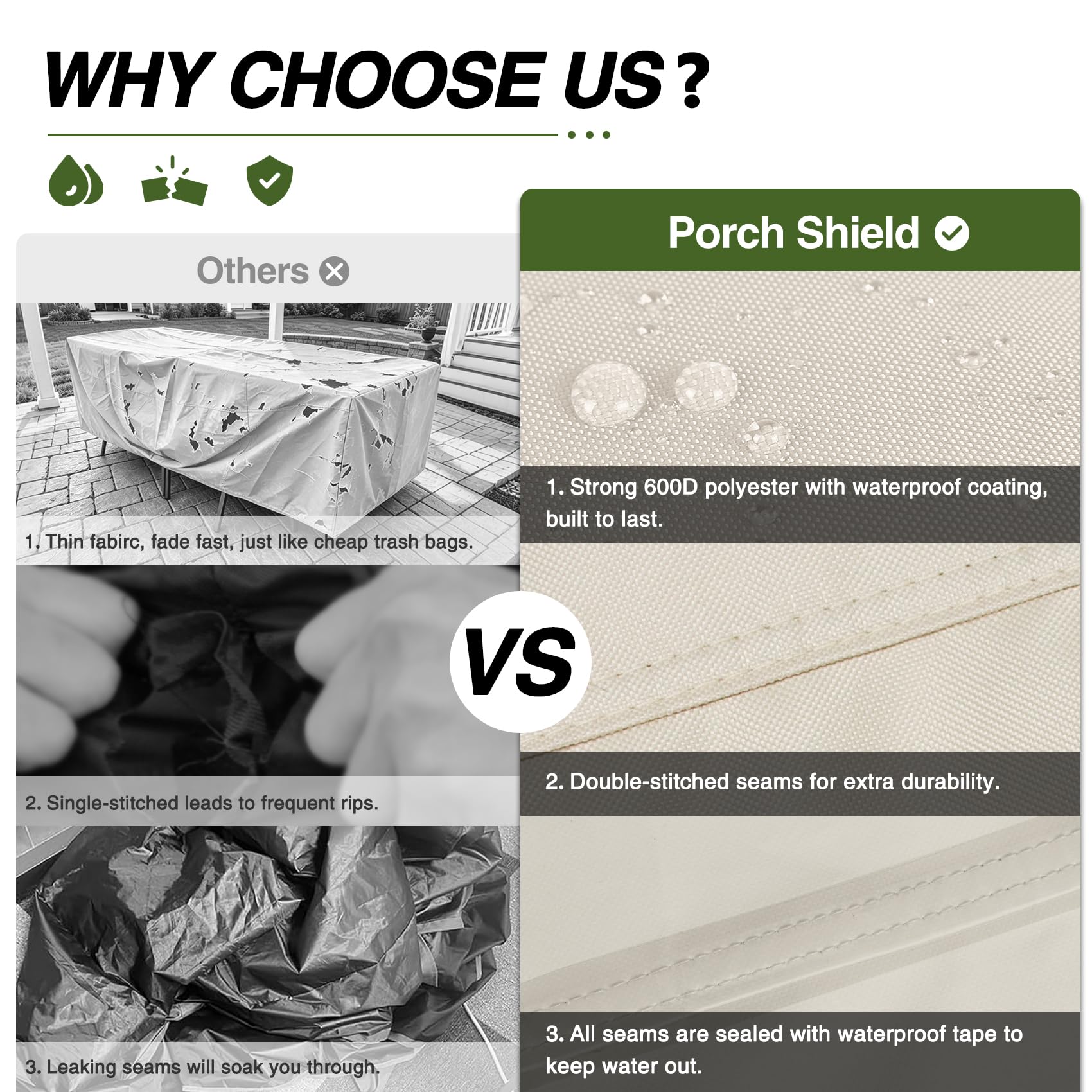 Porch Shield Waterproof Rectangular Patio Table Cover beige with handles