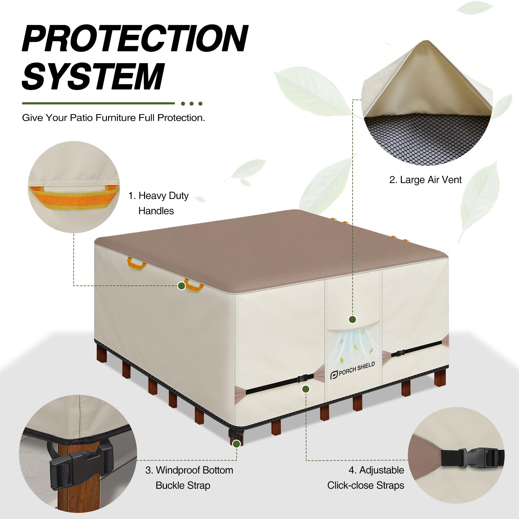 Porch Shield Waterproof Square Patio Table Cover in light tan colour