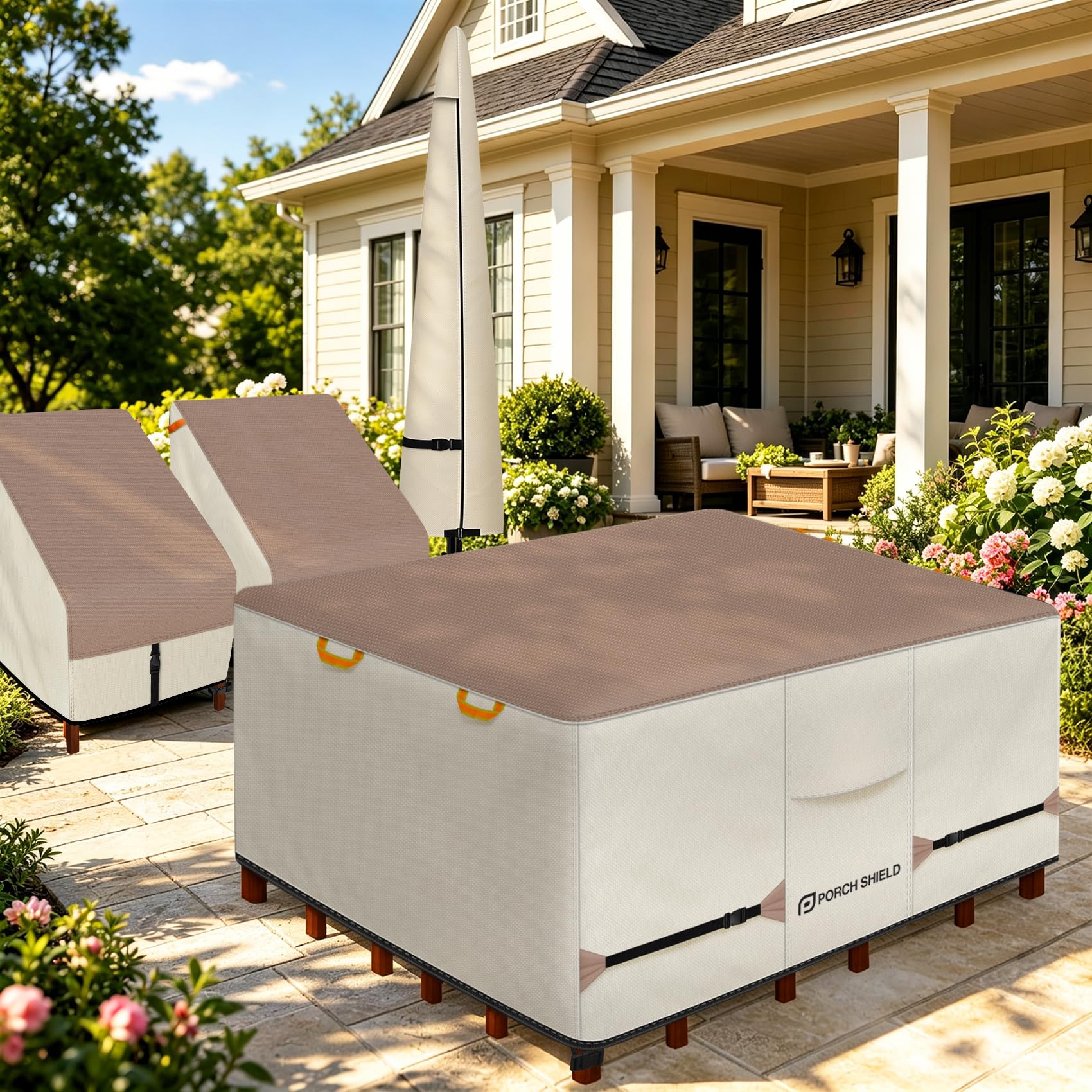 Porch Shield Waterproof Square Patio Table Cover in use outdoors