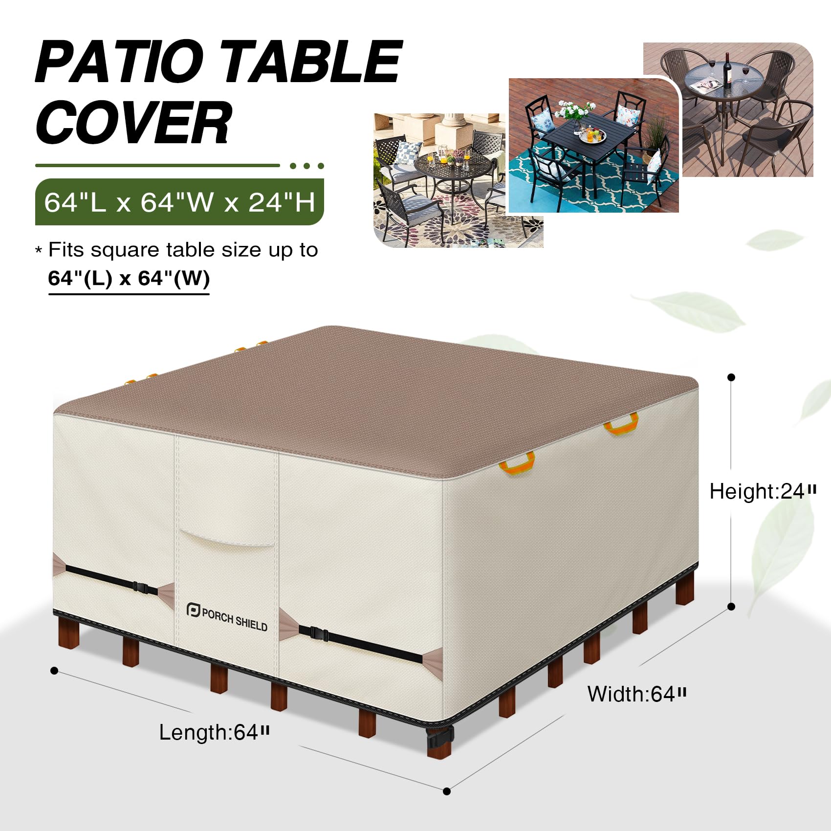 Porch Shield Waterproof Square Patio Table Cover side view