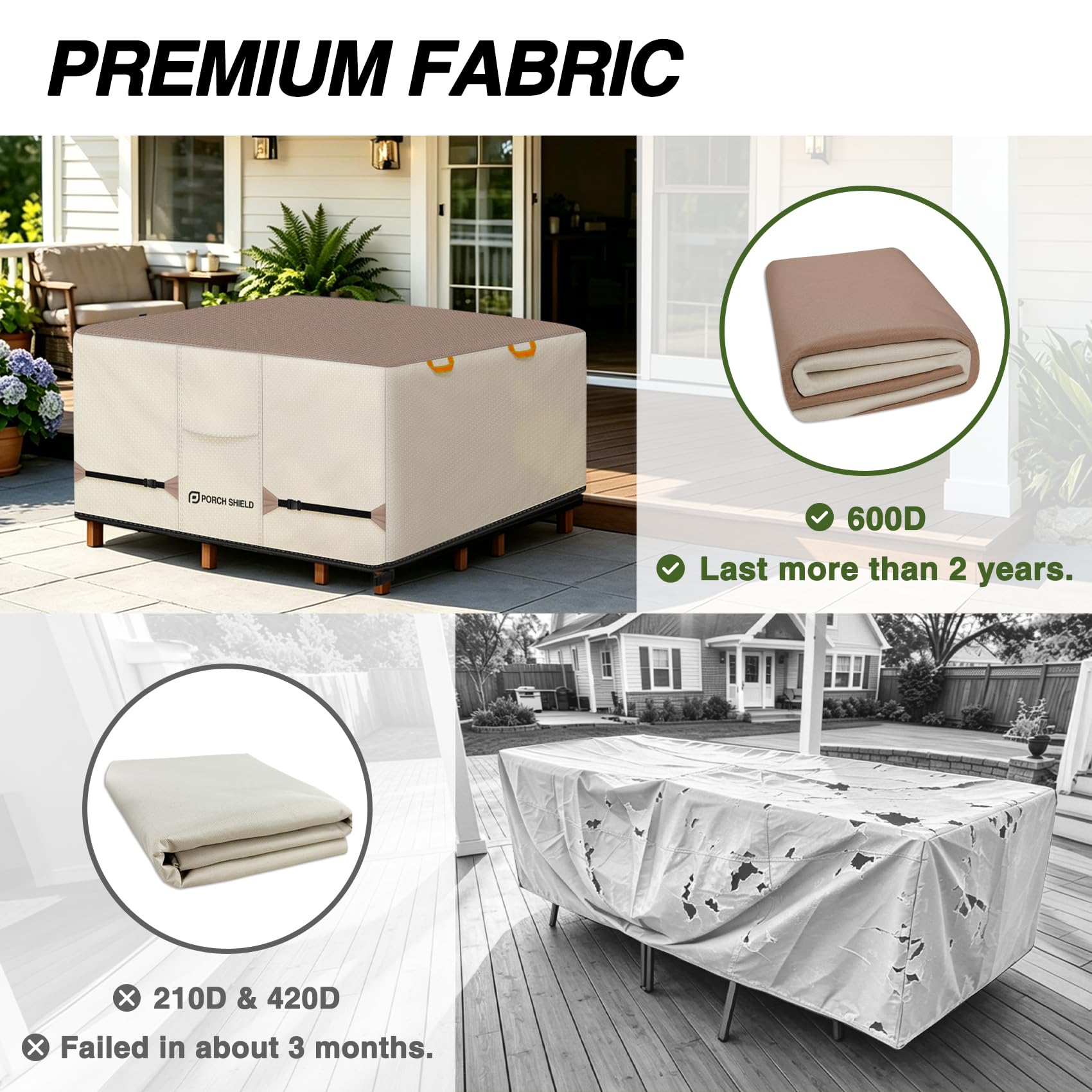 Porch Shield Waterproof Square Patio Table Cover with adjustable straps