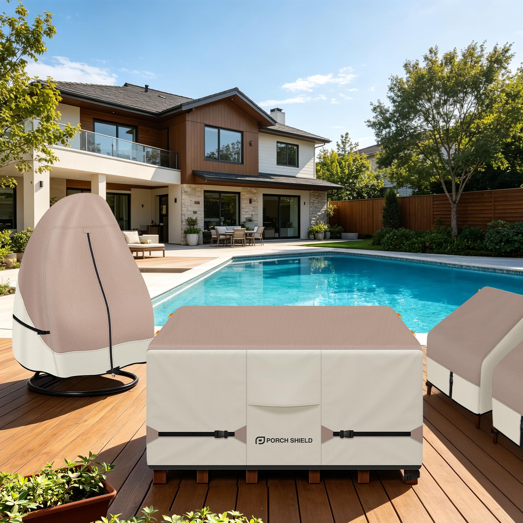 Porch Shield Waterproof Square Patio Table Cover with heavy-duty handles