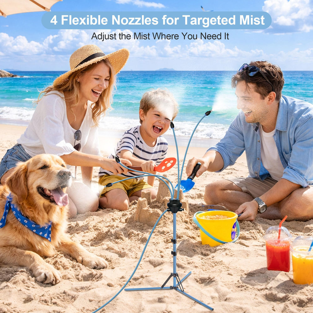Portable Homasky misting system at the beach