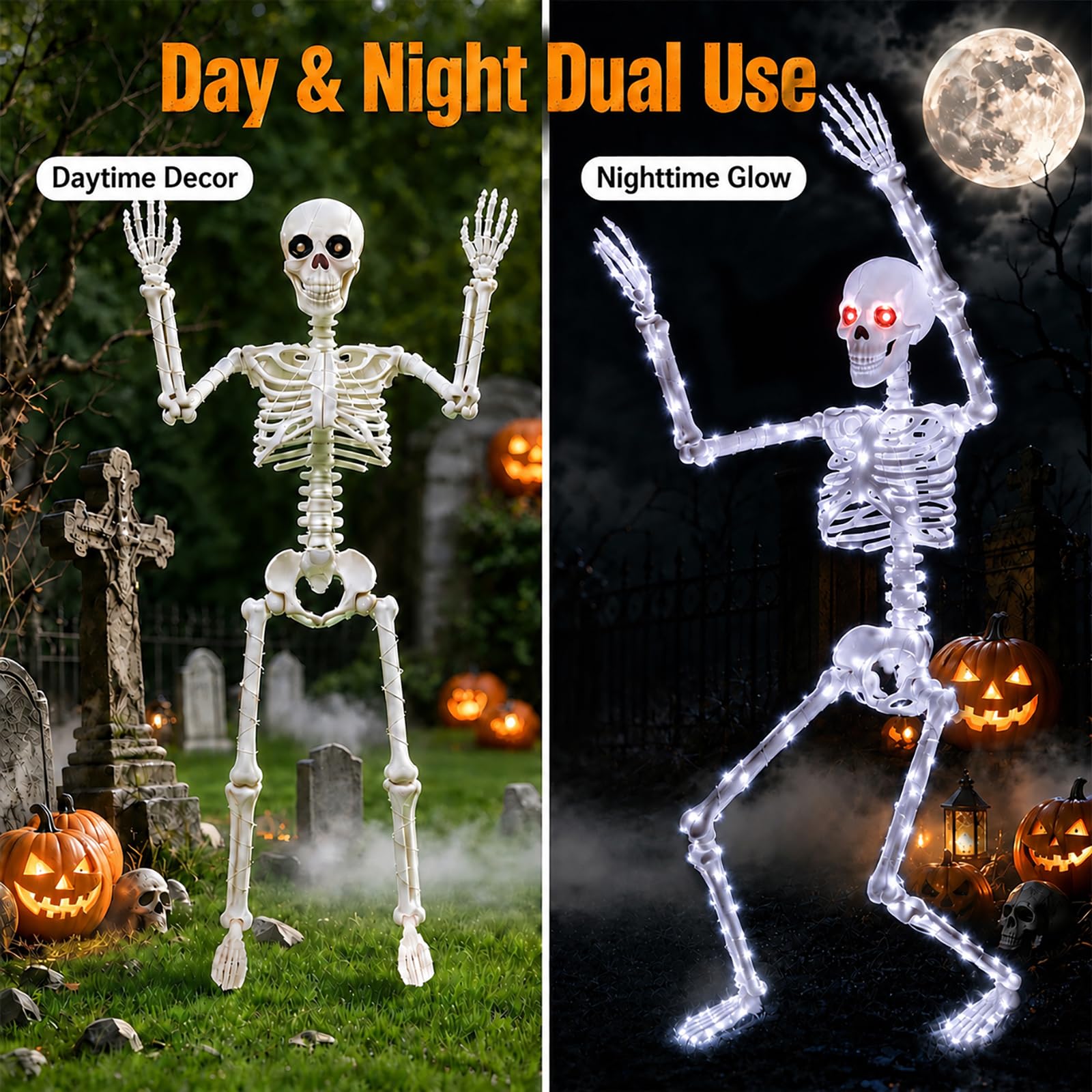 Poseable skeleton in a crawling position, outdoor Halloween decor