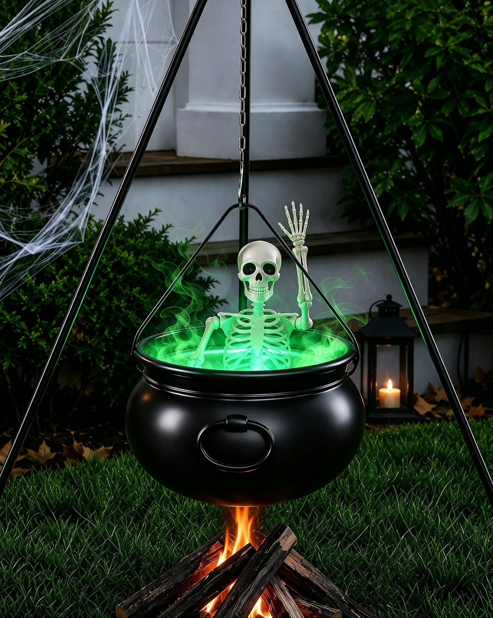 Poseable skeleton inside the CheerBloom cauldron