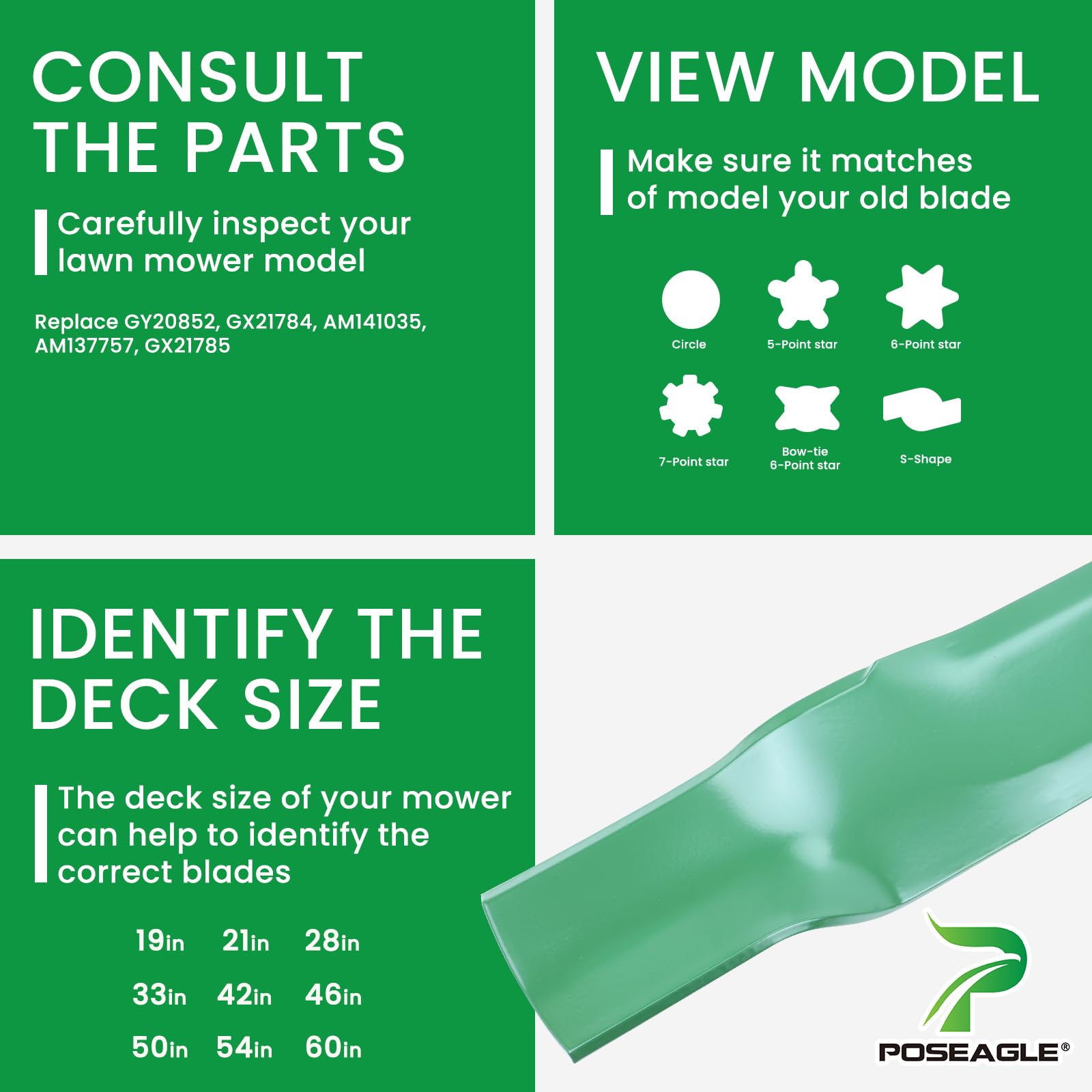 POSEAGLE GY20852 Mower Blades specifications detail