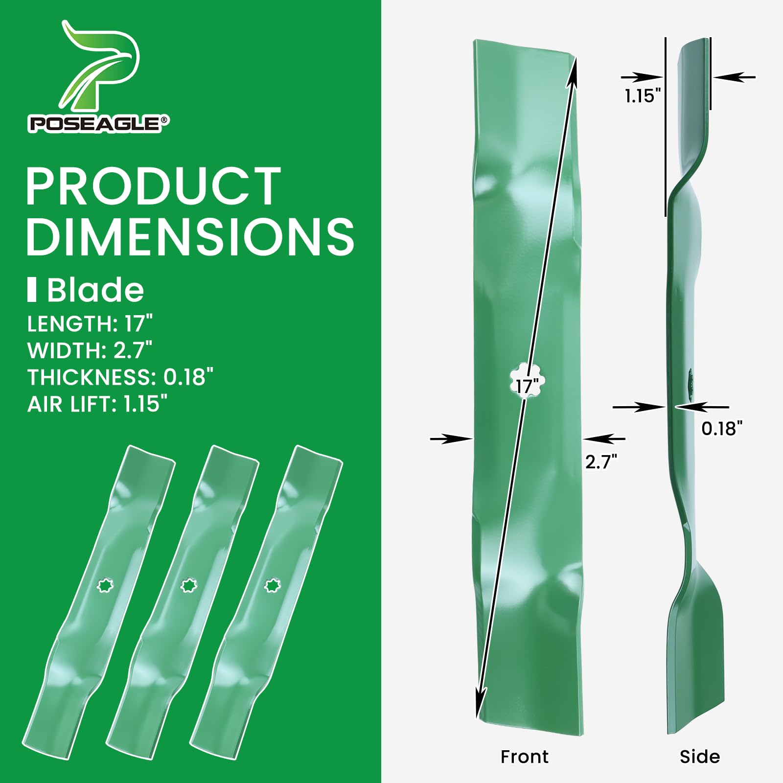 POSEAGLE GY20852 Mower Blades with installation nuts and washers