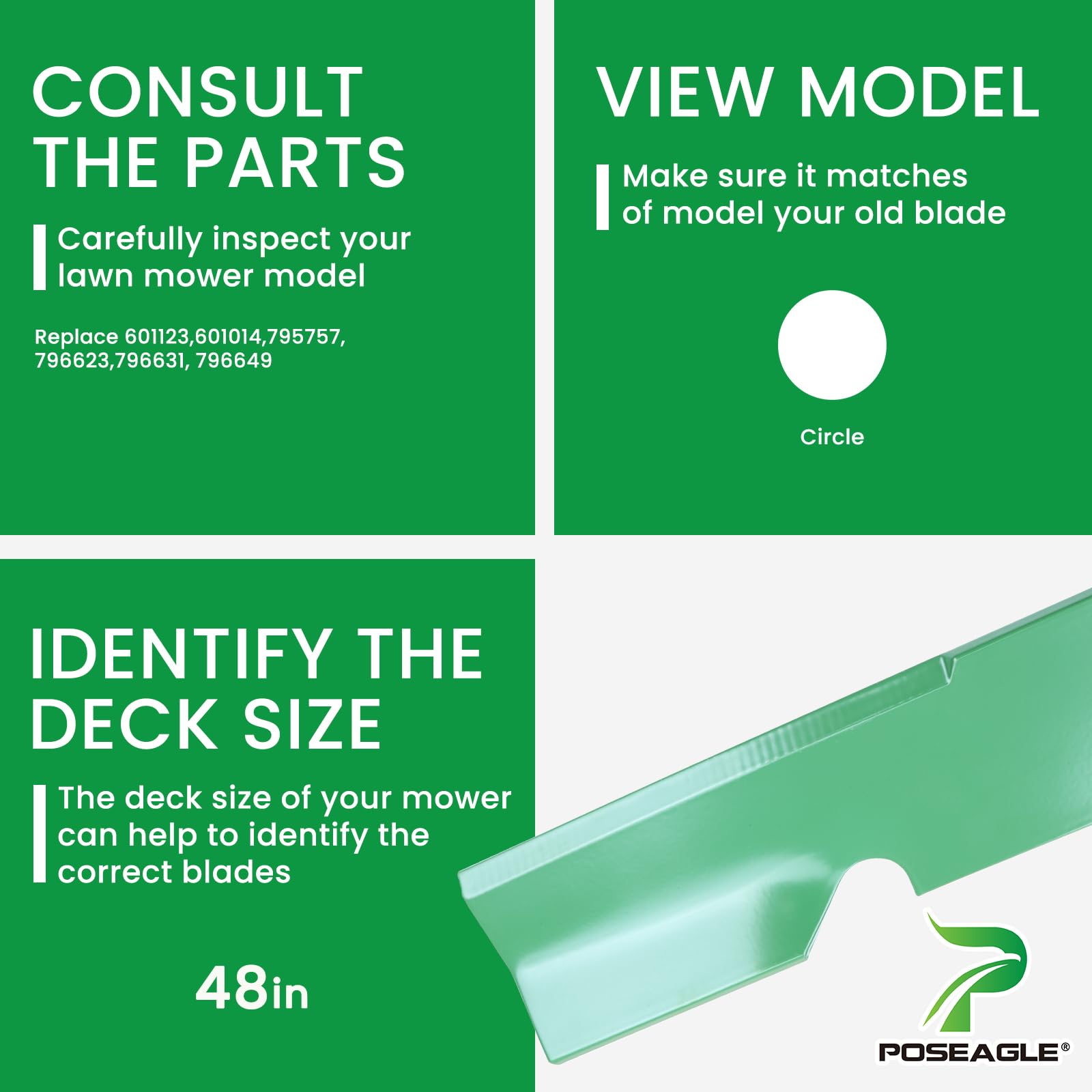 POSEAGLE lawn mower blade specifications