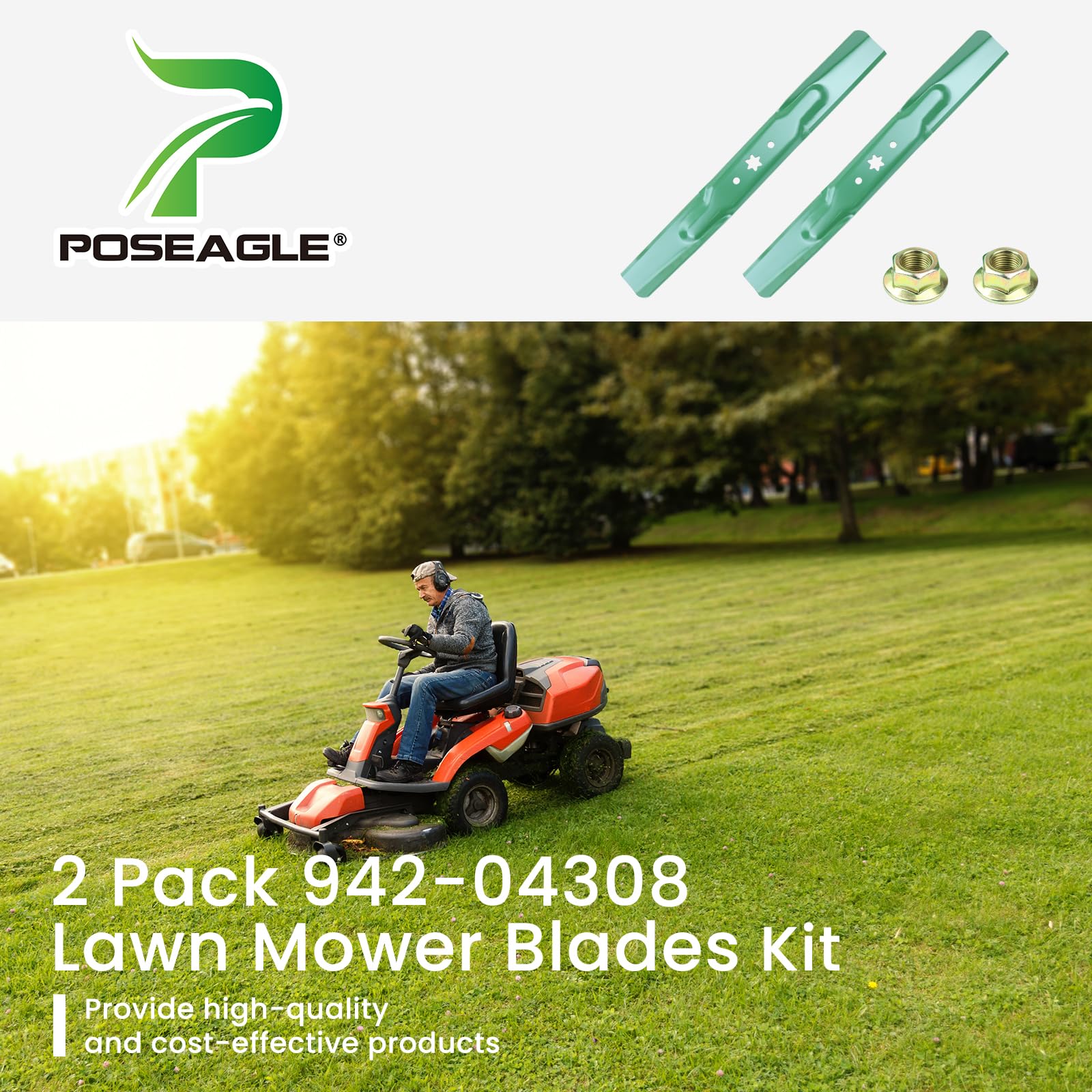 POSEAGLE mower blades displayed on a white background