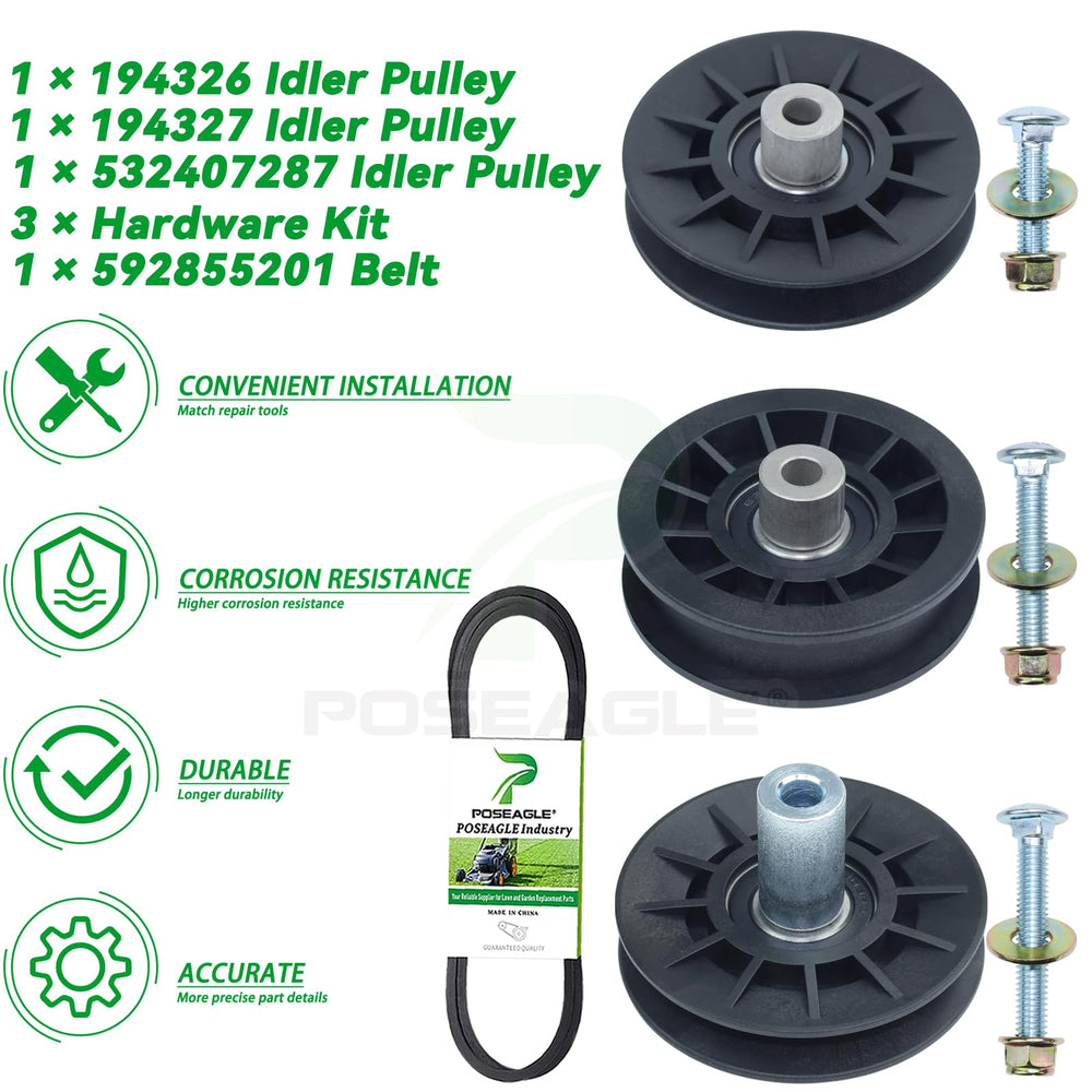POSEAGLE Pulleys displayed with outdoor lawn tractor